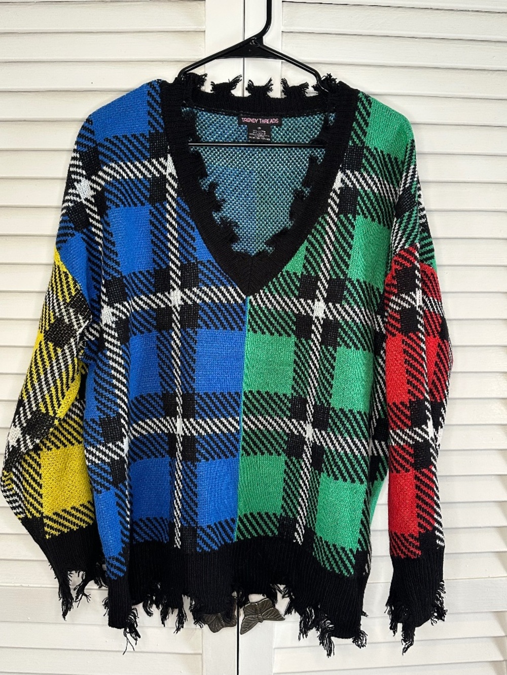Trendy Threads Juniors Size 3X Colorblock‎ Plaid Distressed Sweater Multicolor